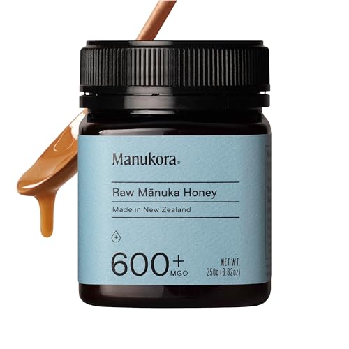 Manukora Raw Manuka Honey MGO 600+ New Zealand Non-GMO Immune Support 250g | B-Corp Certified, monofloral, 3rd party tested, glyphosate residue-free, traceable hive-to-hand, now in glass