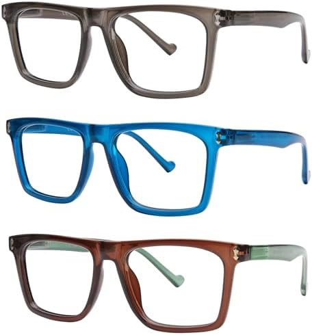 AQWANO Oversized Computer Reading Glasses Blue Light Blocking, 4 Pairs Stylish Fashion Design Anti UV Ray/Eye Strain/Glare Readers Men Women, 1.5