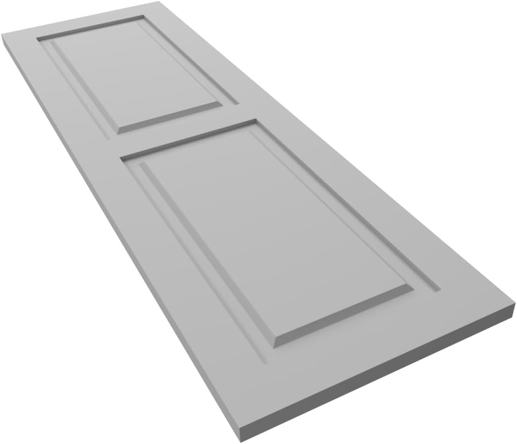 12"W x 36"H True Fit PVC Two Equal Raised Panel Shutters, Primed (Per Pair - Hardware Not Included)