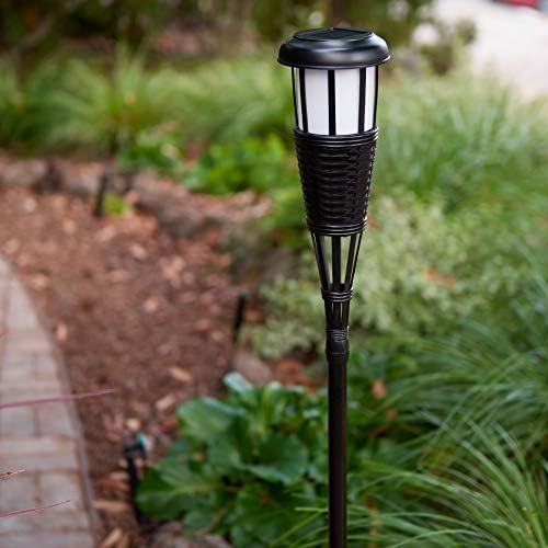 Newhouse Lighting FLTORCH2-B Solar-Powered Flickering Flame Effect LED Outdoor Island Torches for Landscape Lighting, Black Dark Chocolate Finish