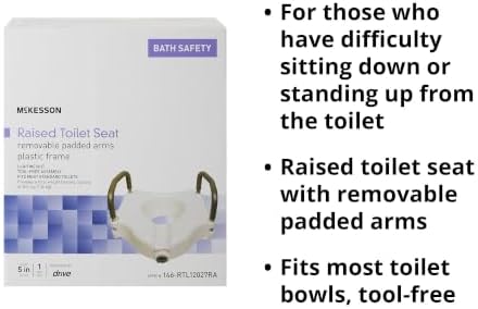 McKesson Raised Toilet Seat with Removable Padded Arms, White, 5 in, 1 ct | Lightweight, Fits Most Standard Toilets