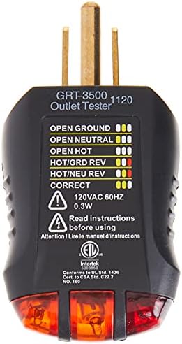 Gardner Bender GFI-3501 Ground Fault Receptacle Tester & Circuit Analyzer, 110-125V AC, for GFCI / Standard / Extension Cords & More, 7 Visual LED Tests , Red | 110-125V AC Receptacle Tester w/ 3 LED Lights Indicating 7 Wiring Conditions, Tests GFCI & Ou…