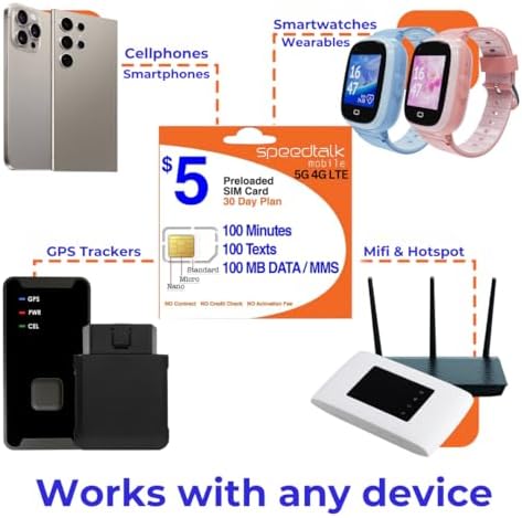 $5 Prepaid SIM Card – Top Value Plan for Smartphones & Cellphones | 100 Minutes, 100 Texts, 100MB Data | 5G/4G LTE | Triple-Cut (Mini, Micro, Nano) | No Contract – 30-Day Service