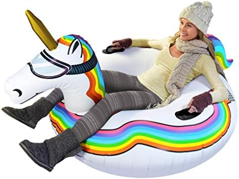 GoFloats Winter Snow Tubes - Choose from Unicorn, Disney's Frozen, Ice Dragon, Polar Bear, Penguin, Flamingo - Inflatable Sled for Kids and Adults