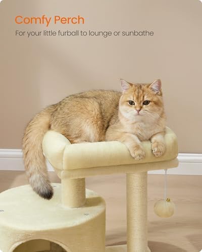 Feandrea Cat Tree, 18.5-in Small Cat Tower, Cute Kittens Condo, Smoky Gray