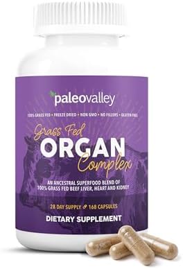 Paleovalley 100% Grass Fed Organ Complex, Beef Liver, Heart and Kidney | Whole Food Multivitamin, Vitamin B12 Supplement, Nutrient Dense Superfood, Freeze Dried, Pasture Raised, Ancestral Nutrition