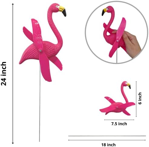 4E's Novelty 12 Pieces Twirling Wings Pink Flamingo Yard Decorations Small - Flamingo Yard Ornament with Metal Stakes for Outdoor Lawn Decor Garden