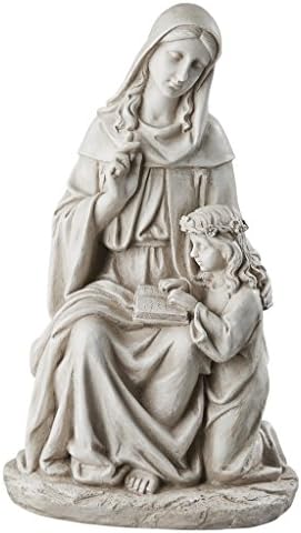 Design Toscano Anne with Young Mother Mary Holy Religious Garden Statue, 12 inches wide, 21 inches tall, Cast Stone Resin, Antique Stone Finish