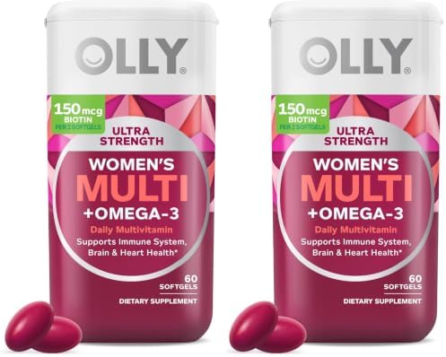 OLLY Ultra Strength Women's Multivitamin Softgels, Omega-3s - 60 Count