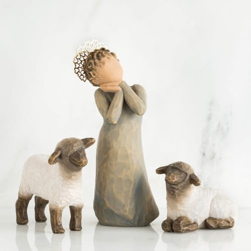 Willow Tree Shepherd and Stable Animals, Sculpted Hand-Painted Nativity Figures, 4-Piece Set | Designed by Artist Susan Lordi, Build the Nativity Scene, a Timeless Holiday Tradition to Display on Mantel or Tabletop