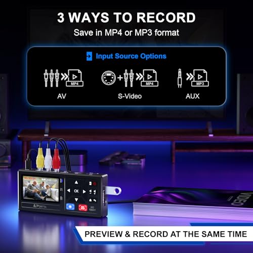 Portta VHS to Digital Converter, Video to Digital Recorder with Remote, Compatible with VHS, VCR, DVR, DVD, Hi8, Mini DV, Gaming Consoles (VCR
