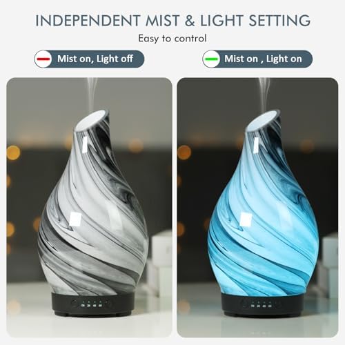 Aromatherapy Essential Oil Diffuser for Home- Art Glass Diffuser for Essential Oils with Waterless Auto Shut-Off 4 Timer 7 Colors LED Night Light