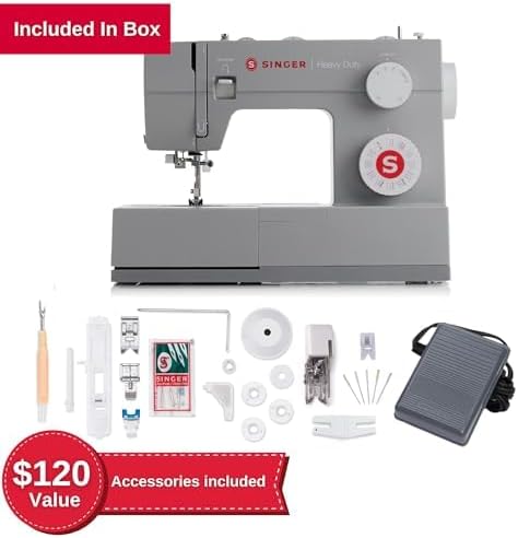 SINGER® Heavy Duty 4452 (Grey) High Speed Sewing Machine + Accessories | 32 Built-In Stitches Deliver 110 Stitch Applications | 50% More Power for Thick Fabrics, 1100 Stitches/Min, 1-Step Buttonhole | Accessories, 32 Built-In Stitches Deliver 110 Stitch…