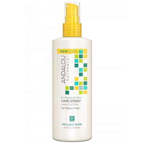 Andalou Naturals Sunflower & Citrus Brilliant Shine Hair Spray (8.2 fl oz) | Styling for Shine & Medium Hold, Aloe Vera for Frizz Control, Natural & Cruelty Free