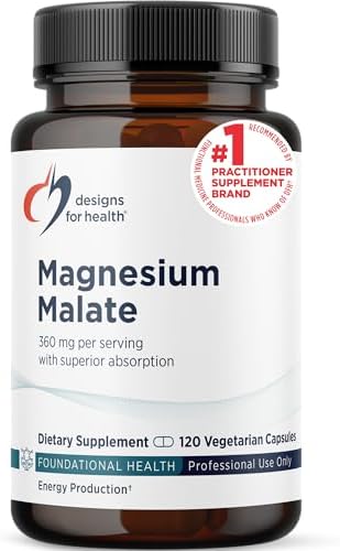 Designs for Health Magnesium Malate - Chelated Magnesium as Di Magnesium Malate - Highly Bioavailable Form to Support Energy, Bone Health + Muscle Recovery (120 Magnesium Malate Capsules)