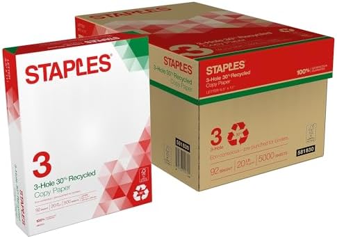Staples 8.5" x 11" 3-Hole Punched Copy Paper, 20 lbs., 92 Brightness, 500/Ream
