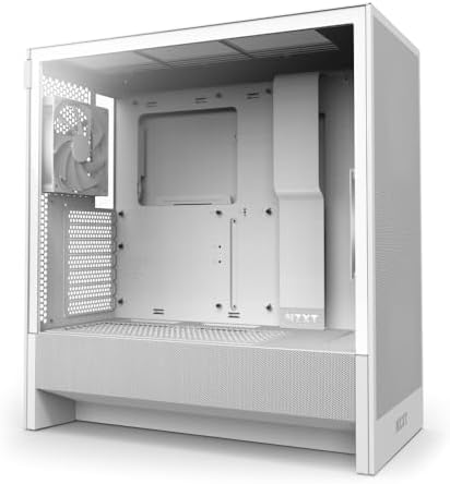 NZXT H5 Flow RGB - Compact ATX Mid-Tower PC Case - White | Compact mid-tower with included F360 RGB Core fans, 360mm radiator support, tempered glass. CAM-ready RGB out of the box.
