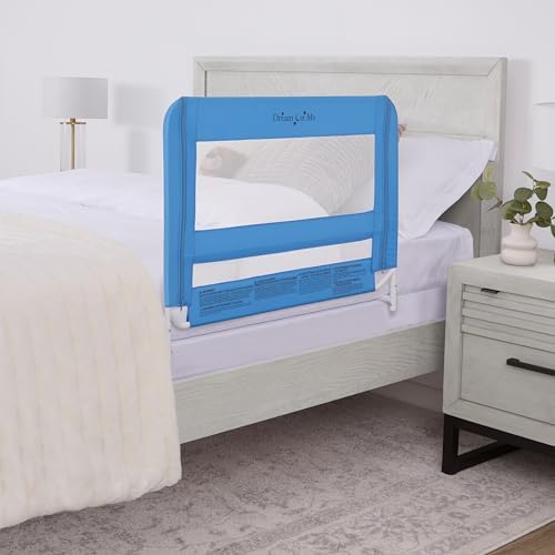 Dream On Me Mesh Security Bed Guard Rail for Toddlers 2–5 Years, Fits Twin–King Beds, Reinforced Anchor System, 2 Adjustable Heights, Blue