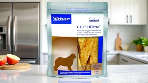 Virbac C.E.T. Hextra Premium Oral Hygiene Chews for Dogs, Large | Rawhide dog dental chews, long lasting dog chews, beefhide rawhide chews reduces plaque and tartar