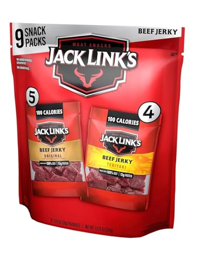 Jack Link's Beef Jerky Variety Pack - Original and Teriyaki - (9 Pack) 1.25 oz Bag - Ready to Eat Protein Snacks - 13g Protein per Serving - Made with 100% Real Beef | Bag - Ready to Eat Protein Snacks - 13g Protein per Serving - Made with 100% Real Beef