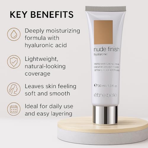 être belle Cosmetics Hyaluronic Tinted Moisturizing Cream, Skin Care for Women with Hyaluronic Acid, Vitamin E & Grape Seed Oil, Long Lasting
