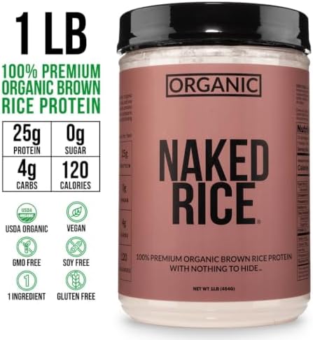 NAKED nutrition Rice - Organic Brown Rice Protein Powder - Vegan Protein Powder - 5Lb Bulk, Gmo Free, Gluten Free & Soy Free. Plant-Based Protein, No Artificial Ingredients - 76 Servings