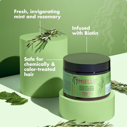 Mielle Organics Rosemary Mint Strengthening Hair Mask, Deep Conditioning Treatment Enriched with Biotin, Honey & Coconut Oil - Helps Encourage Longer