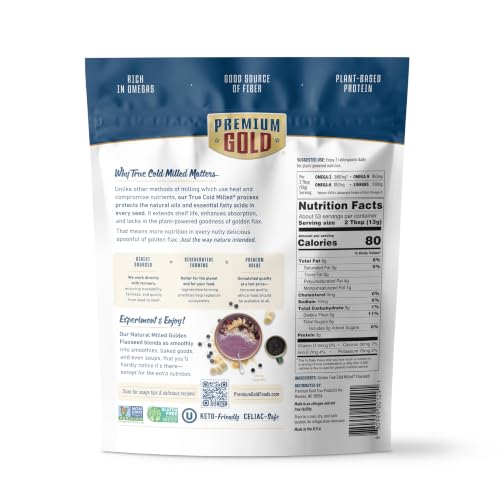 Premium Gold Whole Milled Flaxseed 24 oz, Gluten-Free, Non-GMO, Kosher, Fine Milled Flaxseed, High Fiber, Source of Omega-3, Plant-Based Protein