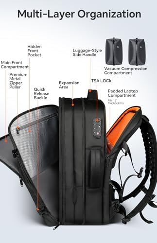 70L Travel Backpack with Vacuum Compression System | 70L Vacuum Backpack, 2 Detachable TPU Bags, TSA Lock, Fits 16" Laptop
