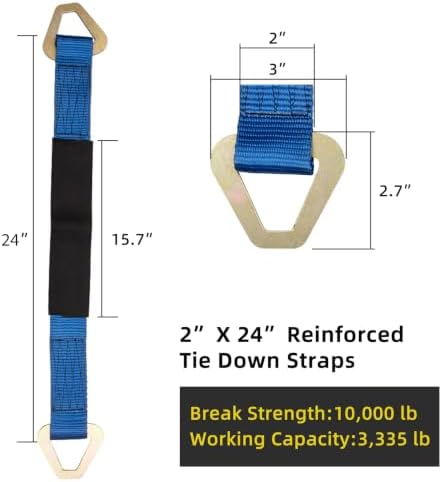 Axle Straps 10000 Lbs Break Strength 3335 Lbs Working Load Blue Car Axle Straps for Race Car Hauler Tow Truck 4x4 Off-Road,4 Pack (2 Inch by 24 Inch)