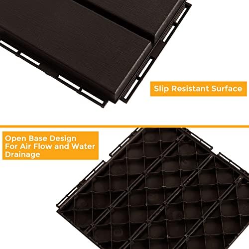 ASTEROUTDOOR Interlocking Deck Tiles Plastic Waterproof Outdoor Flooring 12" x 12" for Patio Garden Deck Poolside Indoor Outdoor, 10 pcs, Gray