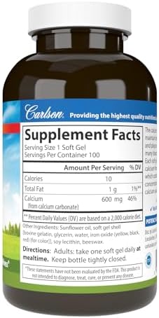 Carlson Cal-600, 600 mg, Calcium, Liquid Filled, 100 Softgels | Bone Support; Healthy Teeth; Optimal Wellness