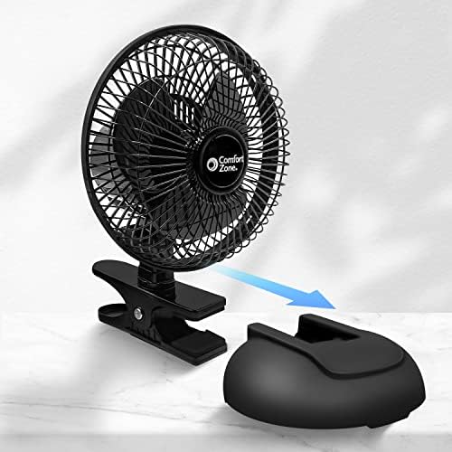 Comfort Zone CZ6XMWT 6” 2-Speed Combo Clip or Desk Fan with Removable Base, Strong Clamp for Firm Grip, Suitable for Bedroom, Office, or Dorm Room, White
