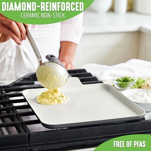 GreenLife Soft Grip Diamond Healthy Ceramic Nonstick 11" Griddle Pan, PFAS-Free, Dishwasher Safe, Black