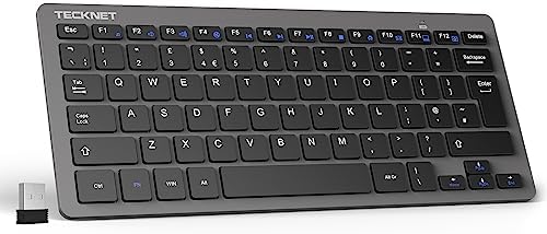 TECKNET 2.4G Wireless Keyboard - Mini Compact Keyboard with Media Hotkeys, 12-Month Battery Life, Compatible with PC, Desktop, Laptop, Smart TV - Black