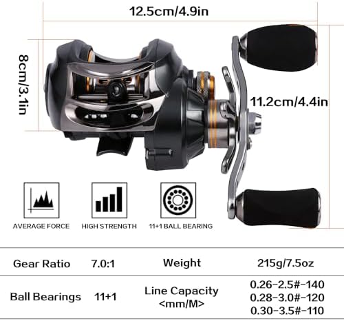 Sougayilang Baitcasting Fishing Reel, 11+1 Shielded Bearings, 18LB Carbon Fibre Drag, 7.0:1 Baitcsters,Magnetic Brake System Fishing Reel