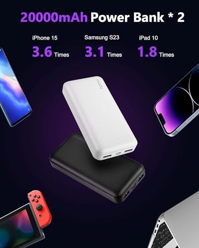 Miady 2-Pack Portable Charger 22.5W Power Bank 20000mAh Travel Battery Pack