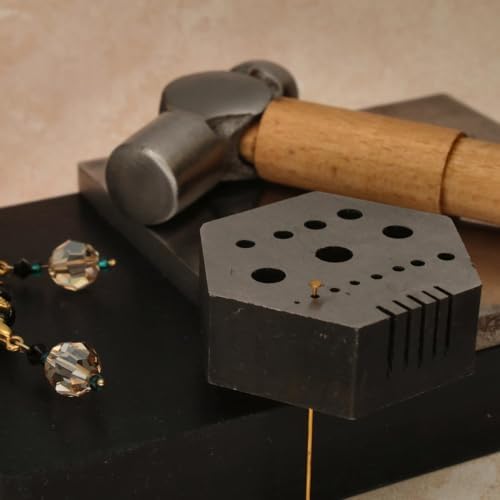 The Beadsmith Hex Anvil – 2” Hexagonal Steel Base – Includes 15 Holes 3/64” x 1/4” (1.2mm-6.4mm) and 5 Slots – Used for Riveting
