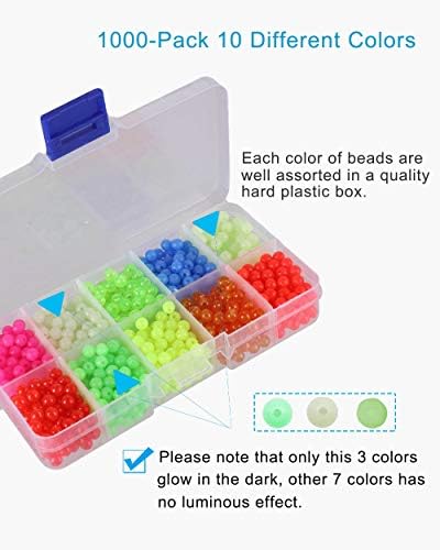 Fishing Beads Assorted Set, 1000pcs 5mm Round Float Glow Fishing Rig Beads Fishing Lure Tackle