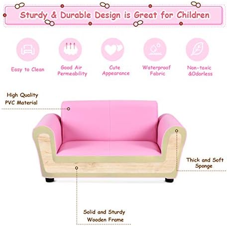 Costzon Kids Couch with Footstool, 2 in 1 Double Seat Children's Sofa w/PU Leather Surface, Armrest Chair Lounge, Soft Kids Sofa for Preschool Bedroom Kids Room Toddlers Boys Girls Birthday (Black)