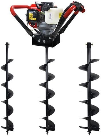 XtremepowerUS 55cc 2-Stroke Gas Powered V-Type with Handle Earth Auger Post Hole Digger Fence Borer + 3 Drill Bits (4", 10", 12" Bits) Set