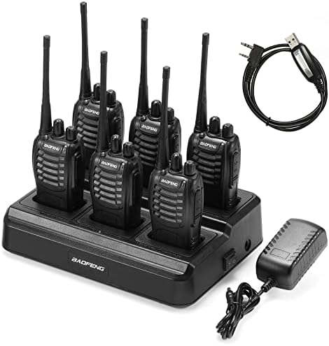 [6Packs] BAOFENG BF-888S Walkie Talkies for Adults, 1500mAh Battery, 16CH | With 6 Earpieces, Six-Way Charger Station, Programming Cable, for Teams