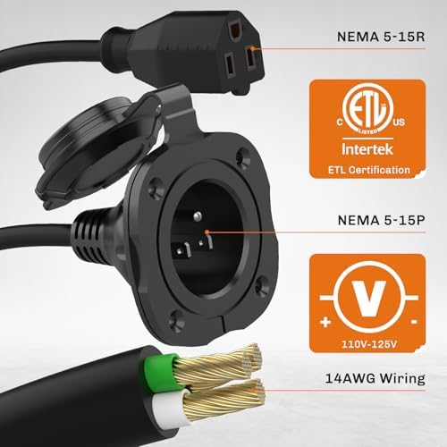 RV Shore Power Inlet Charger Plug 15 Amp 125V AC Power Inlet Port Plug