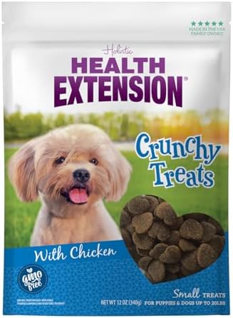 Health Extension Heart-Shaped Crunchy Biscuits, 12oz (340g) – Chicken Flavor, GMO-Free Dog Training Treats for Small Breeds