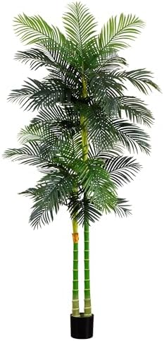Nearly Natural 4 ft Artificial Golden Cane Palm Tree with Nursery Pot | Double-Stalk, Lush Realistic Foliage, Indoor Faux Palm Plant, Living Room Decor, Perfect Tropical Decoration