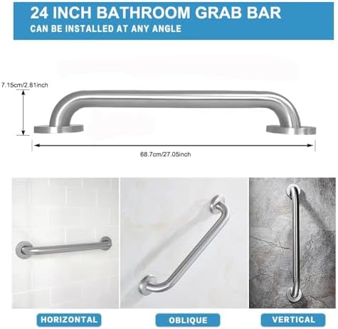 Stainless Steel Bathroom Safety Shower Grab Bar, Anti Slip Bathtubs Grab Bars,Toilet Assist Saft Handle Handrail ADA Compliant 500lbs for Handicap Elderly Senior (Brushed, 12 Inches)
