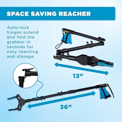 Folding Grabber Reacher Tool, 36-Inch, Green Gripper, Magnetic Tip | Heavy-Duty Trash Picker Upper & Post-Surgery Recovery Aid, Arthritis-Friendly Trigger Grip, 360-Degree Rotating Locking Head