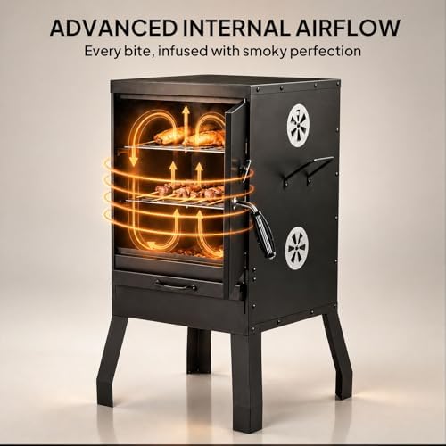 ROVSUN 2-in-1 Outdoor Smoker, Vertical Portable Charcoal Grill Smoker with Two Detachable Grill Smoking Racks and Charcoal Pan