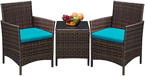 Greesum 3 Pieces Patio Furniture Sets Outdoor PE Wicker Chairs,Beige