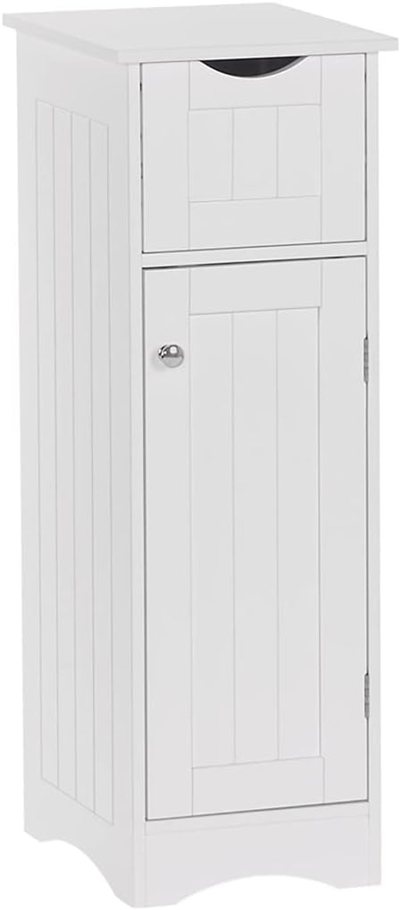 RiverRidge Ashland Slim Bathroom Storage Cabinet with Drawer, White | Inset Beadboard Panels, Narrow Medicine Cabinet, Linen Cabinet
